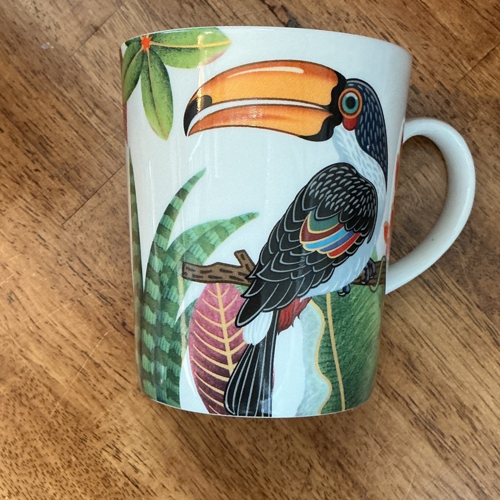 White Tropical Toucan Bone China Mug - Multicolor Design